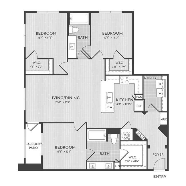 3BR 2BA (1388 SF) 10101 floor plan